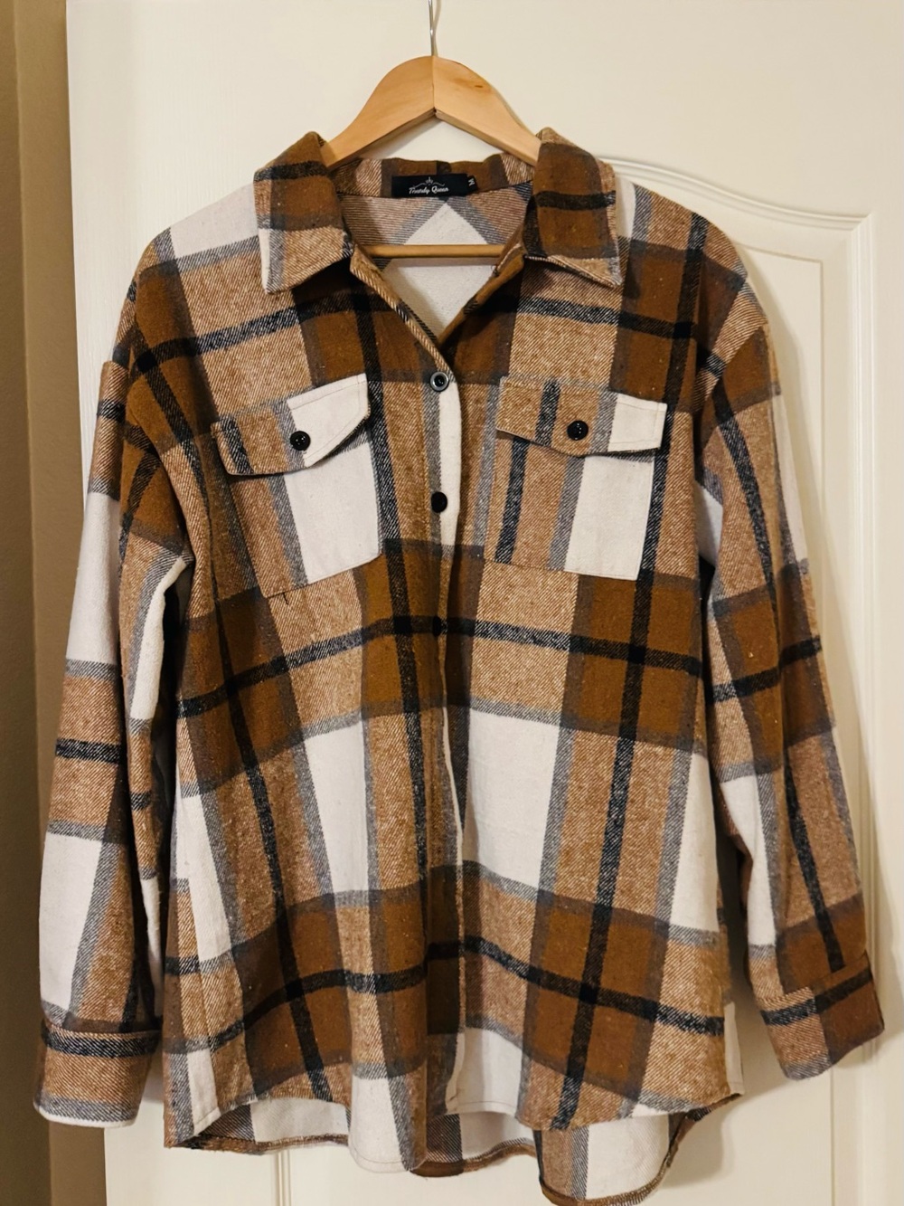 Plaid Utility Shacket in Brown and Cream by Kendal Quinn